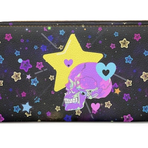 Skull Stars Zipper Wallet~Punk Women's Clutch|Large Zip Purse|Gothic Coin Pouch,|Alternative Accessory