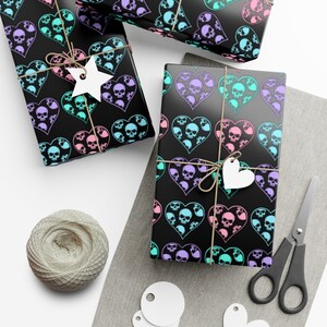 Black Pastel Skull Hearts Wrapping Paper~Gothic|Punk|Unique Gift Wrap|Birthday|Special Occasion| Party Supplies image 9