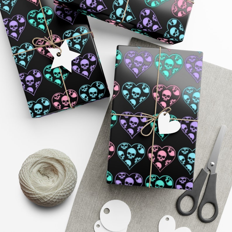 Black Pastel Skull Hearts Wrapping Paper~Gothic|Punk|Unique Gift Wrap|Birthday|Special Occasion| Party Supplies image 9