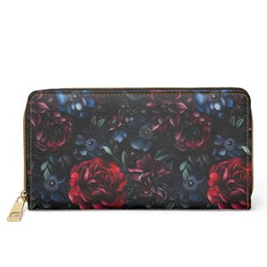 Dark Fairytale Floral Reißverschluss Brieftasche~Goth Schwarz|Gruselige Geldbörse|Gothic Geldbörse|Halloween Geschenk|Damen Clutch|Kleine Tasche