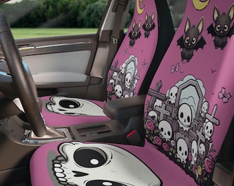 かわいい不気味なコウモリのカーシートカバー ~ ハロウィン自動車アクセサリー|かわいいゴシック動物プリント|車の装飾|車好きの方へのユニークなギフト