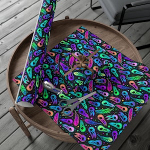 Gothic Neon Crow Wrapping Paper~Birthday |Holiday|Special Occasion| Party Supplies