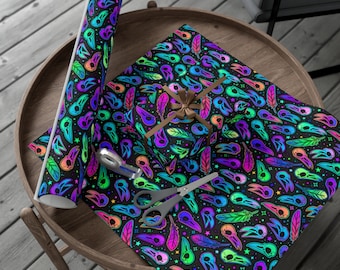 Gothic Neon Crow Wrapping Paper~Birthday |Holiday|Special Occasion| Party Supplies