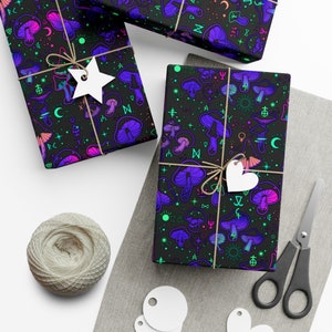 Trippy Mushroom Wrapping Paper~Neon|Black|Witch|occult|Birthday Gift Wrap|Special Occasion| Party Supplies image 4