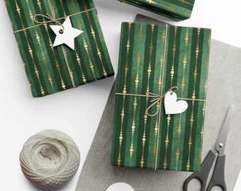 Green And Gold Pin Striped Wrapping Paper~Vintage Goth|Minimalist|Diamond|Birthday|Wedding|Special Occassion|Party Supplies