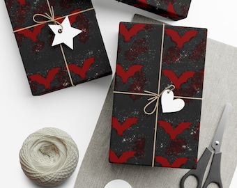 Papel de regalo con murciélagos negros ~ Papel de regalo de Halloween / Decoración espeluznante / Artículos para ocasiones especiales / Artículos para fiestas