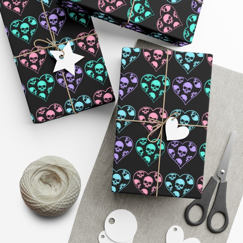 Black Pastel Skull Hearts Wrapping Paper~Gothic|Punk|Unique Gift Wrap|Birthday|Special Occasion| Party Supplies image 4