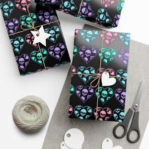 Black Pastel Skull Hearts Wrapping Paper~Gothic|Punk|Unique Gift Wrap|Birthday|Special Occasion| Party Supplies image 7