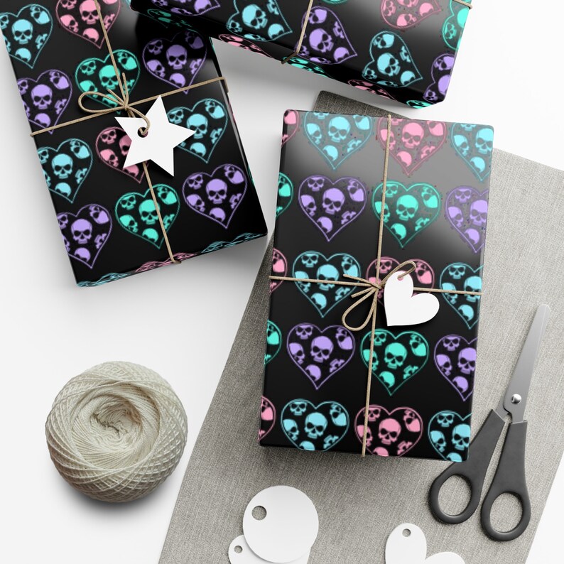 Black Pastel Skull Hearts Wrapping Paper~Gothic|Punk|Unique Gift Wrap|Birthday|Special Occasion| Party Supplies image 7