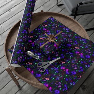 Trippy Mushroom Wrapping Paper~Neon|Black|Witch|occult|Birthday Gift Wrap|Special Occasion| Party Supplies image 3