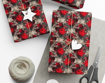 Gothic Red Floral Wrapping Paper~Vintage Style|Lace Gift Wrap|Birthday|Special Occasion| Anniversary|Party Supply