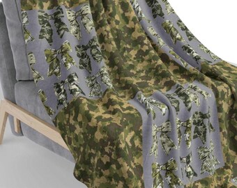 Manta Sherpa con lazo estilo militar, decoración de camuflaje para sala de estar, manta de caza, funda de forro polar suave, cubrecama decorativo, manta de camuflaje
