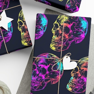 Carta da regalo con teschio al neon gotico~Design con teschi/Carta da regalo scura/Decorazione di Halloween/Carta da regalo di compleanno spettrale