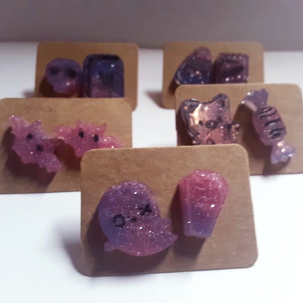 Spooky Cute Stud Collection~kawaii pastel posts|Peirced Ears|Pink Purple|Resin Jewelry|Mistmatched|Gift Ideas