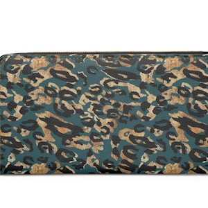 Cartera con cremallera y estampado de leopardo azul ~ Cartera de mano con diseño salvaje / Organizador elegante / Regalos / Accesorio de moda para mujeres