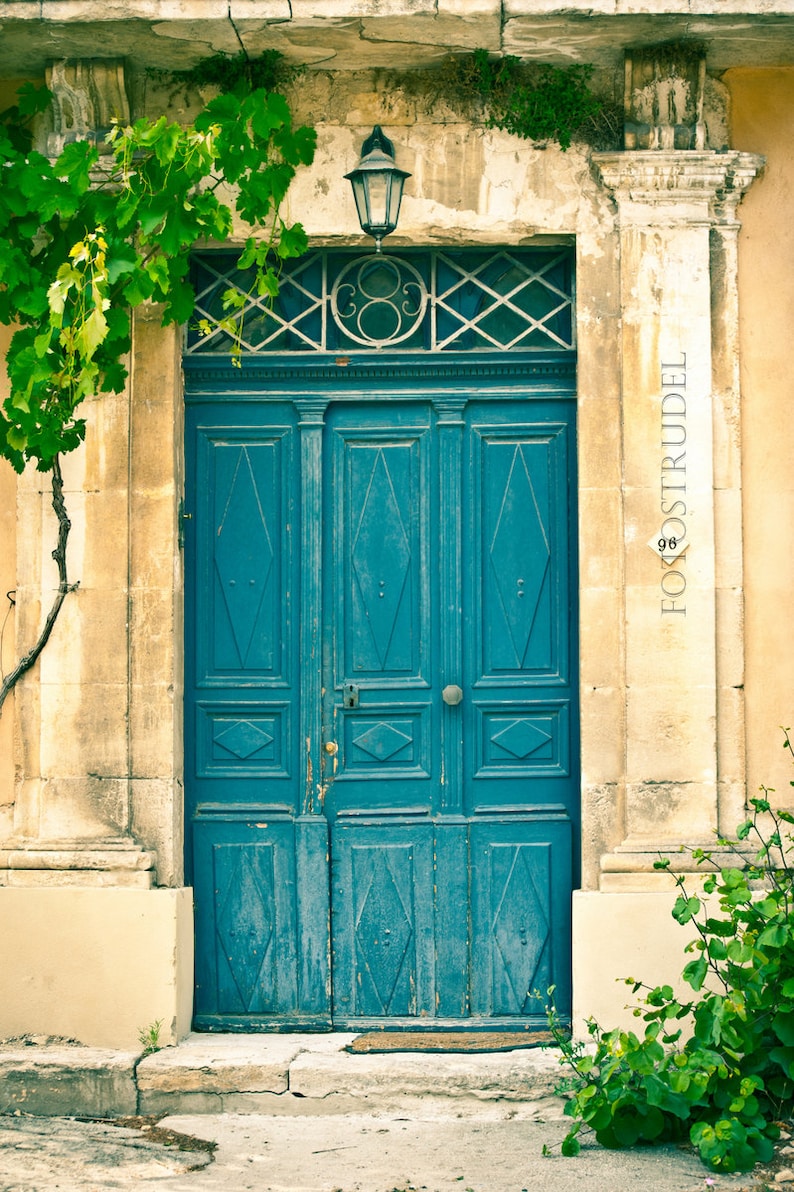 Provence French Country France Photograph. The Turquoise Door Luberon French Village, French Shabby Chic. 8x12 image 1