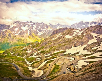 Col du Galibier, Southern France Photograph. Switchbacks - Zigzag Road - Tour de France - French Alps - French Countryside - Provence. 8x12