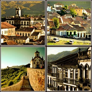 Set von 4 Fotografien von Ouro Preto, Minas Gerais, Brasilien. 8x8