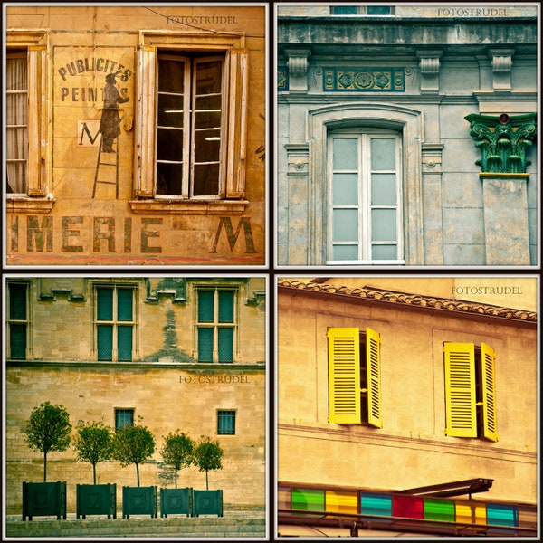 Set of 4 Photographs of Windows in Avignon, Provence, Southern France. 5" x 5" Photos