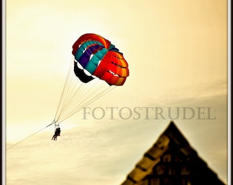 Parachute / Paragliding / Paratrooper / Extreme Sports / Pyramid / Minimalism / Rainbow Colour / Cebu, the Philippines - Soar. 5" x 5" Photo