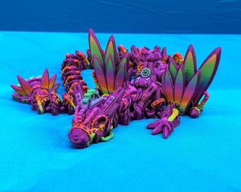 Steampunk Winged Dragon - Purple Diamond and Rainbow - Large Articulating Dragon Fidget Tail anxiety stress