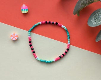 Handmade Watermelon Seed Bead Bracelet: Colourful Skinny Stretch Jewelry