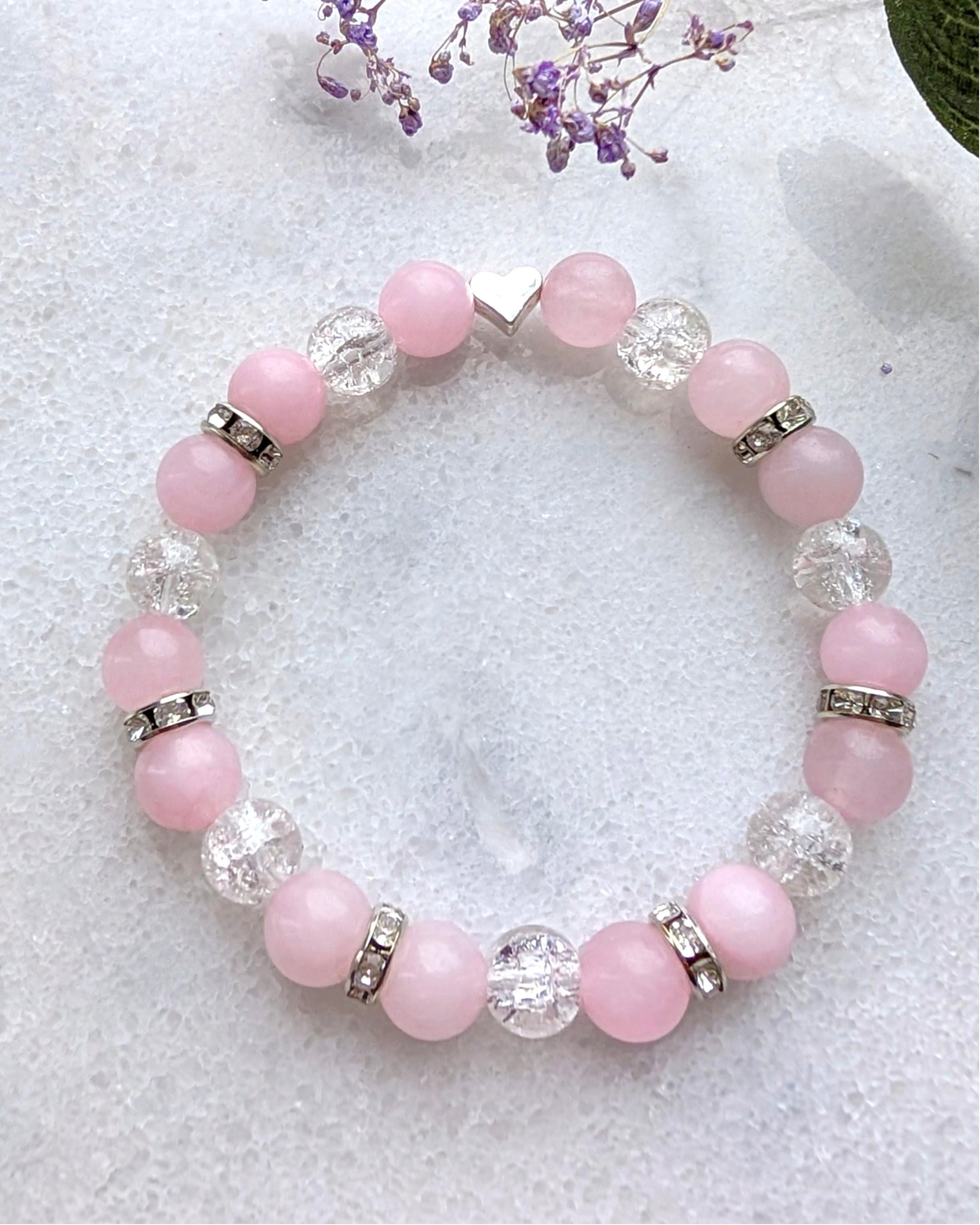 Rose Quartz Beaded Bracelet, Natural Gemstone Beaded 