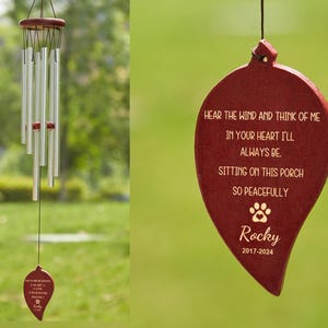 Personalized Pet Memorial Wind Chime,Engraved Dog Memorial Wind Chime ,Pet Memorial Gift, Outside Sketch Dog Cat Loss Sign for Garden