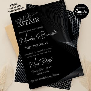 Alles schwarze Angelegenheit Erwachsenengeburtstagseinladung Bearbeitbare schwarze Krawatte kleines Kleid bday Party laden ein Luxus Männer Frauen Vorlage Corporate Gala Dinner