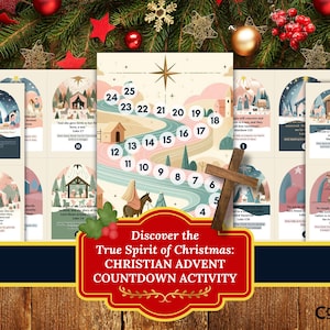 Christian Advent Prayer Cards & Interactive Countdown Map | Scripture-Inspired | Nativity Scene Christmas | Devotional Holiday Pastel Decor