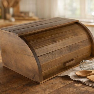 Brödlåda i trä 35x25x18 cm, mörk brödlåda för kök, förvaring för lantlig stil