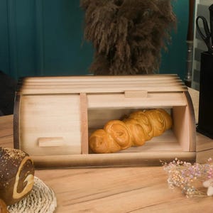 Large Wooden Bread Box, Double Compartment Bread Bin, Beech Bread Storage 44x27x17 cm, Rustic Kitchen Organizer, Farmhouse Bread Keeper