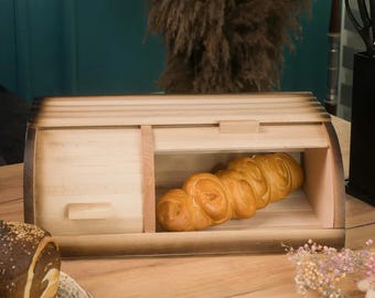 Large Wooden Bread Box, Double Compartment Bread Bin, Beech Bread Storage 44x27x17 cm, Rustic Kitchen Organizer, Farmhouse Bread Keeper