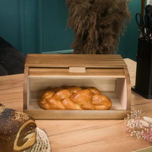 Handmade wooden bread box 14.6 × 10.6 × 6.3 inches