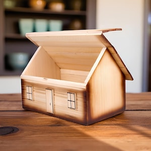 Wooden Bread Box House Shape, Rustic Bread Bin, Large Bread Storage, Farmhouse Kitchen Decor, Natural Wood Box, Vintage Bread Keeper