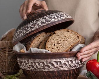 Red Clay Bread Box 3.5L, Handmade Ceramic Bread Keeper, Eco Kitchen Storage, Rustic Bread Container, Natural Clay Dish