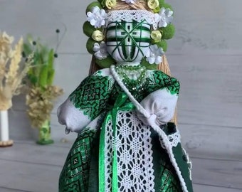 Traditional Motanka Doll, Handmade Success Charm, Ukrainian Folk Doll, Green Motanka Doll, Unique Career Amulet, Decorative Doll