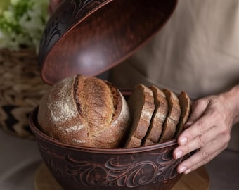 Ceramic Bread Box 10.6 Inch, Red Bread Bin, Kitchen Bread Storage, Handmade Bread Keeper, Rustic Kitchen Decor