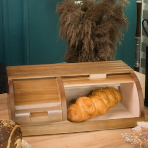 Large Wooden Bread Box, Double Bread Bin 44x27x17 cm, Rustic Bread Storage, Farmhouse Kitchen Organizer, Natural Wood Bread Container