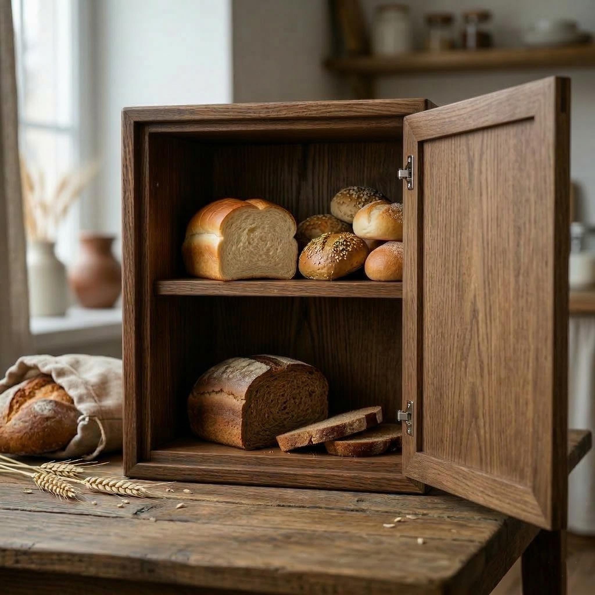 17.7x17.7x13.8 in Wooden Bread Box, Carved Bread Box, Wooden