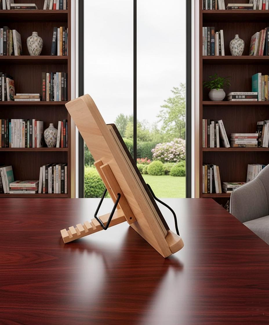 Wooden Book & Tablet Stand – Adjustable Reading Holder for Books up to ...