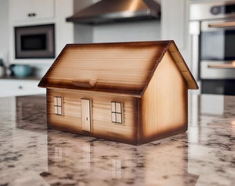 Panera de madera con forma de casa, panera rústica, gran almacenamiento de pan, decoración de cocina rústica, caja de madera natural, panera vintage