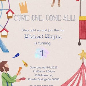 Digital circus personalized invitation