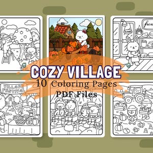 Cozy Fall Coloring Pages | 10 Printable Coloring Pages | Cozy Season Coloring | Hygge Adult Coloring | Kawaii Color | INSTANT DOWNLOAD
