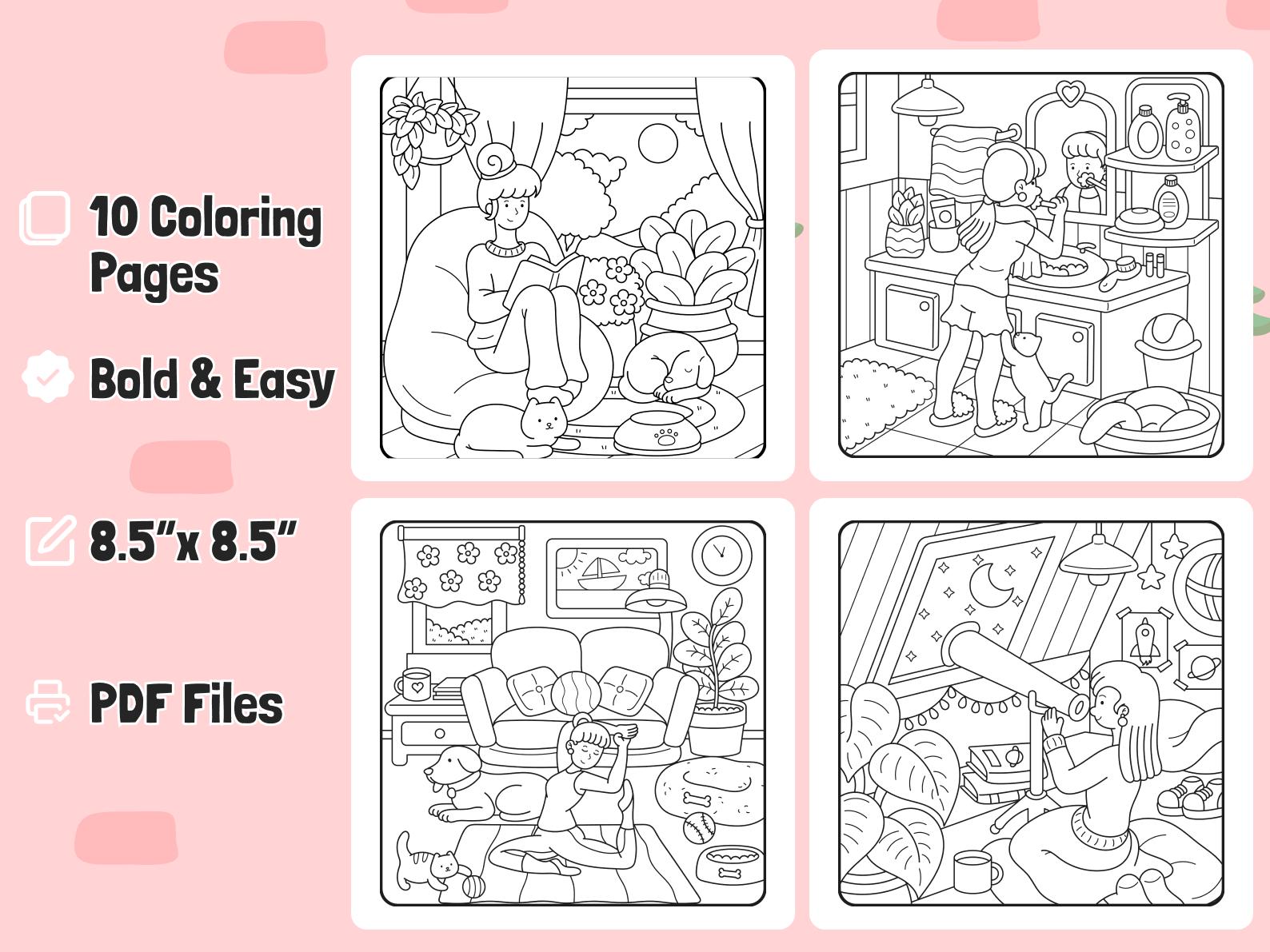 Cozy Girl Coloring Book: 10 Kawaii Printable Pages (digital Download ...