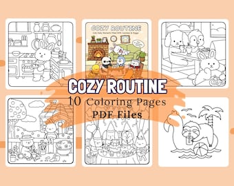 Cozy Hygge Coloring Pages | 10 Printable Coloring Pages | Cozy Season Coloring | Cute Adult Coloring | Kawaii Color Page | INSTANT DOWNLOAD