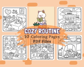 Hygge Cozy Coloring Pages | 10 Printable Coloring Pages | Cozy Season Coloring | Cute Adult Coloring | Kawaii Color Page | INSTANT DOWNLOAD