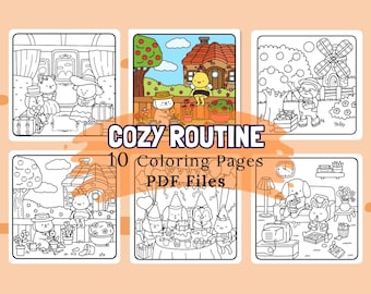 Gemütliche Kawaii Malseiten: 10 druckbare Hygge Designs (PDF)