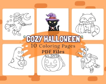 Cozy Halloween Coloring Pages | 10 Printable Coloring Pages | Adult Spooky Season Coloring | Creepy Cute Coloring | INSTANT DOWNLOAD