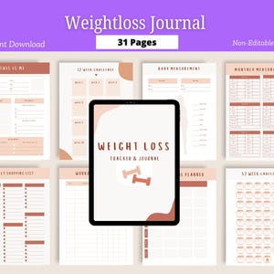 Weight Loss Journal Printable, Fitness Planner, Weight Loss Tracker, Workout Planner, Workout Tracker, Printable Planner, Fitness Journal